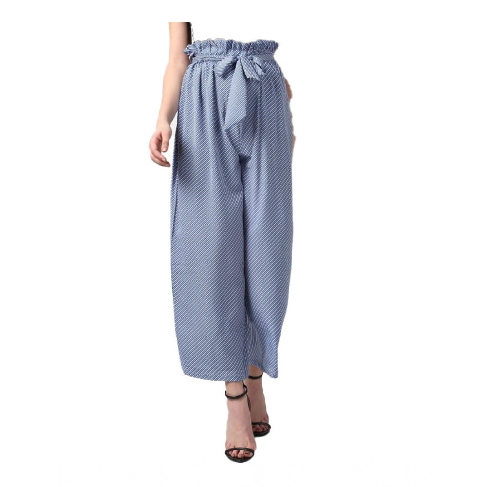 Snuggle Spot Women's Polyester Striped Elasticated Trousers (Blue)
