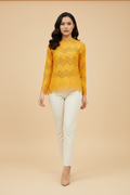 Snuggle Spot Women's Cotton Lace Inserts Long Sleeves Top (Yellow)