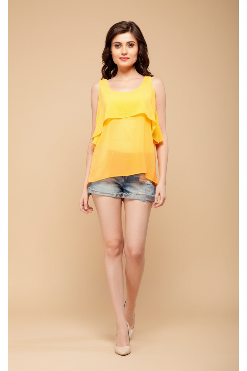 Snuggle Spot Women's Polyester Solid Sleeveless Regular Top (Orange)