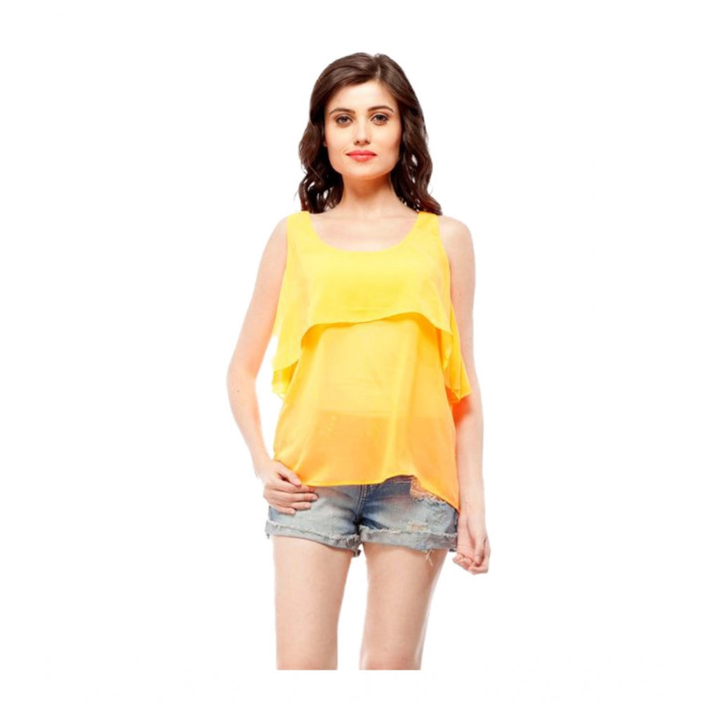 Snuggle Spot Women's Polyester Solid Sleeveless Regular Top (Orange)