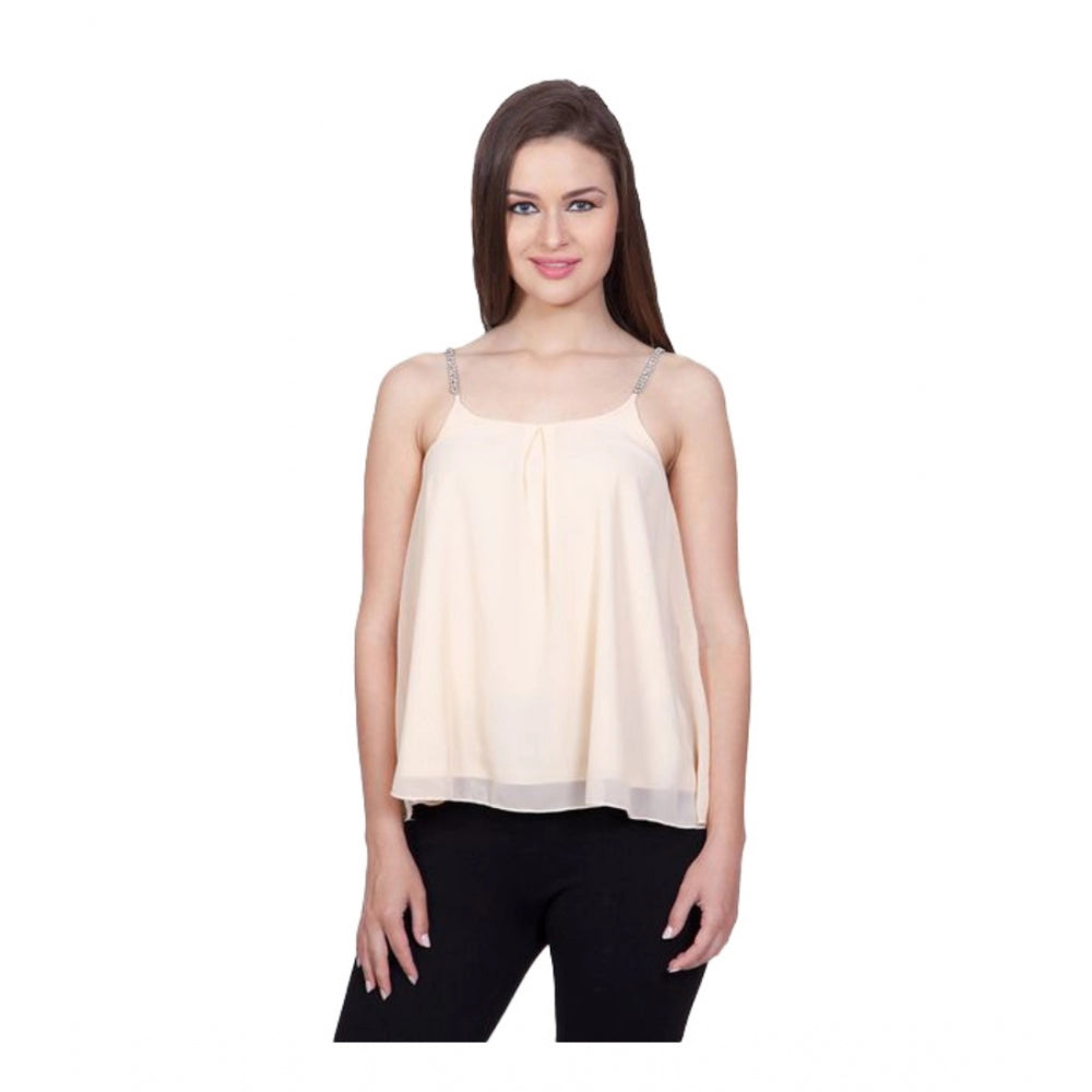 Snuggle Spot Women's Polyester Solid Shoulder Straps Regular Top (Beige)