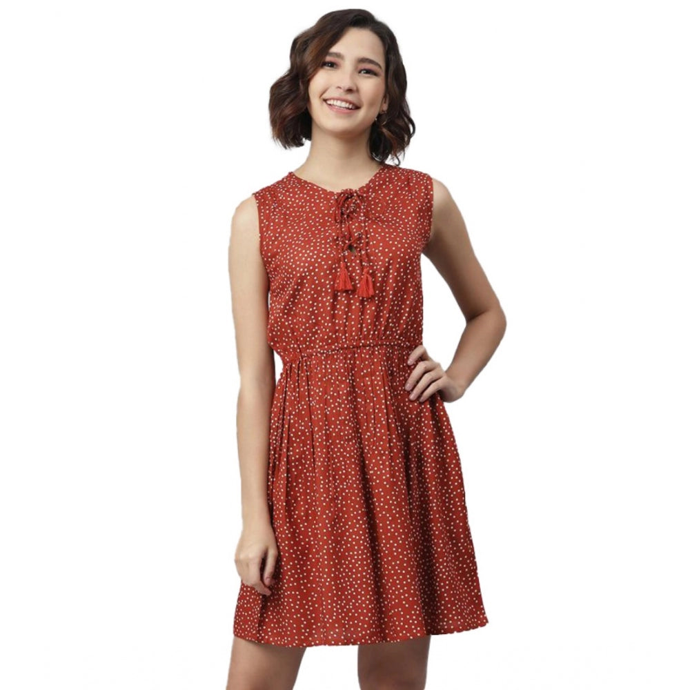 Snuggle Spot Women's Rayon Polka Sleeveless Above Knee Dress (Rust)