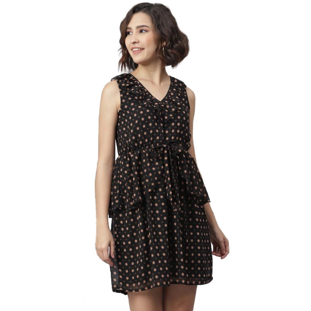 Snuggle Spot Women's Polyester Peplum Sleeveless Above Knee Dress (Black)