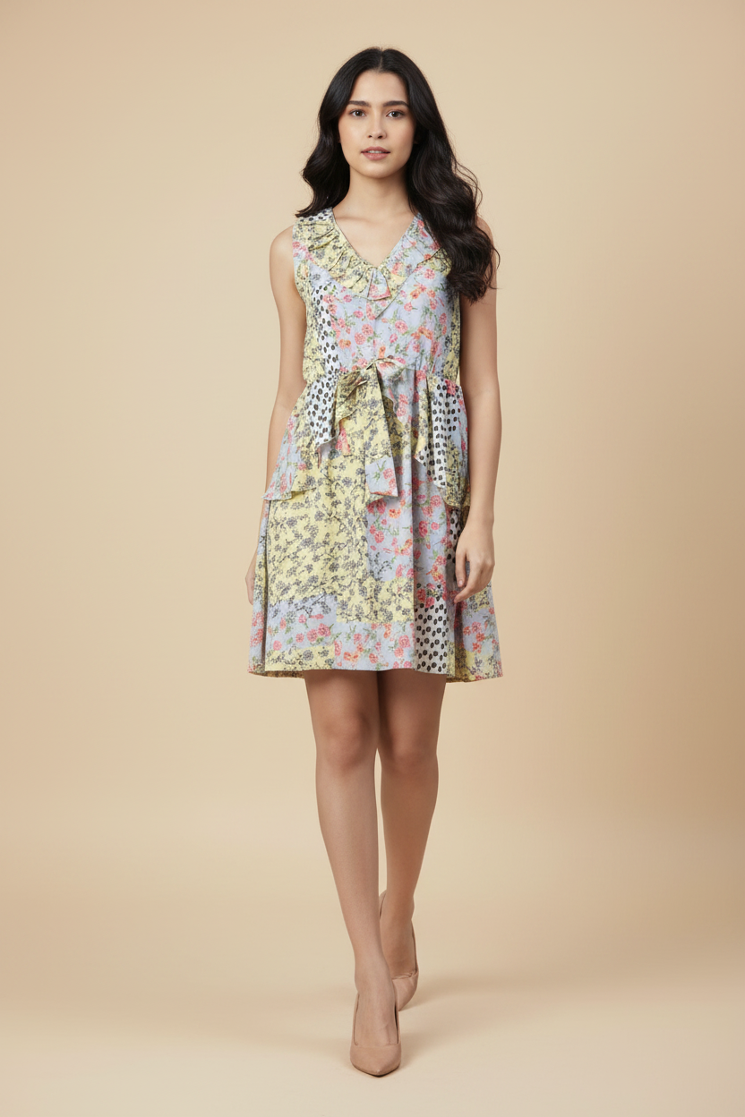 Snuggle Spot Women's Polyester Peplum Sleeveless Above Knee Dress (Multicolor)