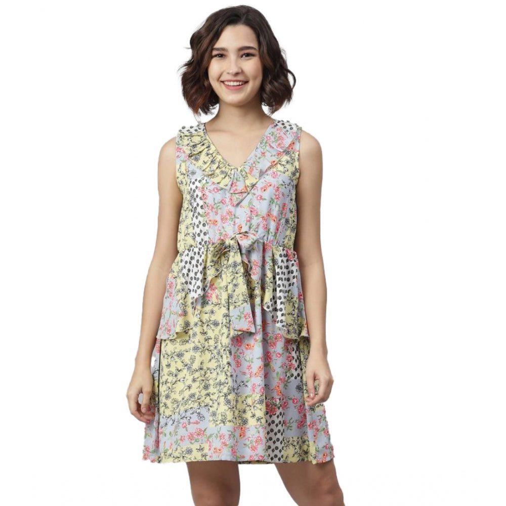 Snuggle Spot Women's Polyester Peplum Sleeveless Above Knee Dress (Multicolor)