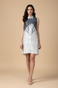 Snuggle Spot Women's Polyester Printed Sleeveless Above Knee Dress (Blue)