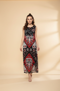 Snuggle Spot Women's Polyester Printed Sleeveless Dress (Red - Black)