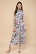 Snuggle Spot Women's Polyester Chiffon Printed Sleeveless Dress (Multicolor)