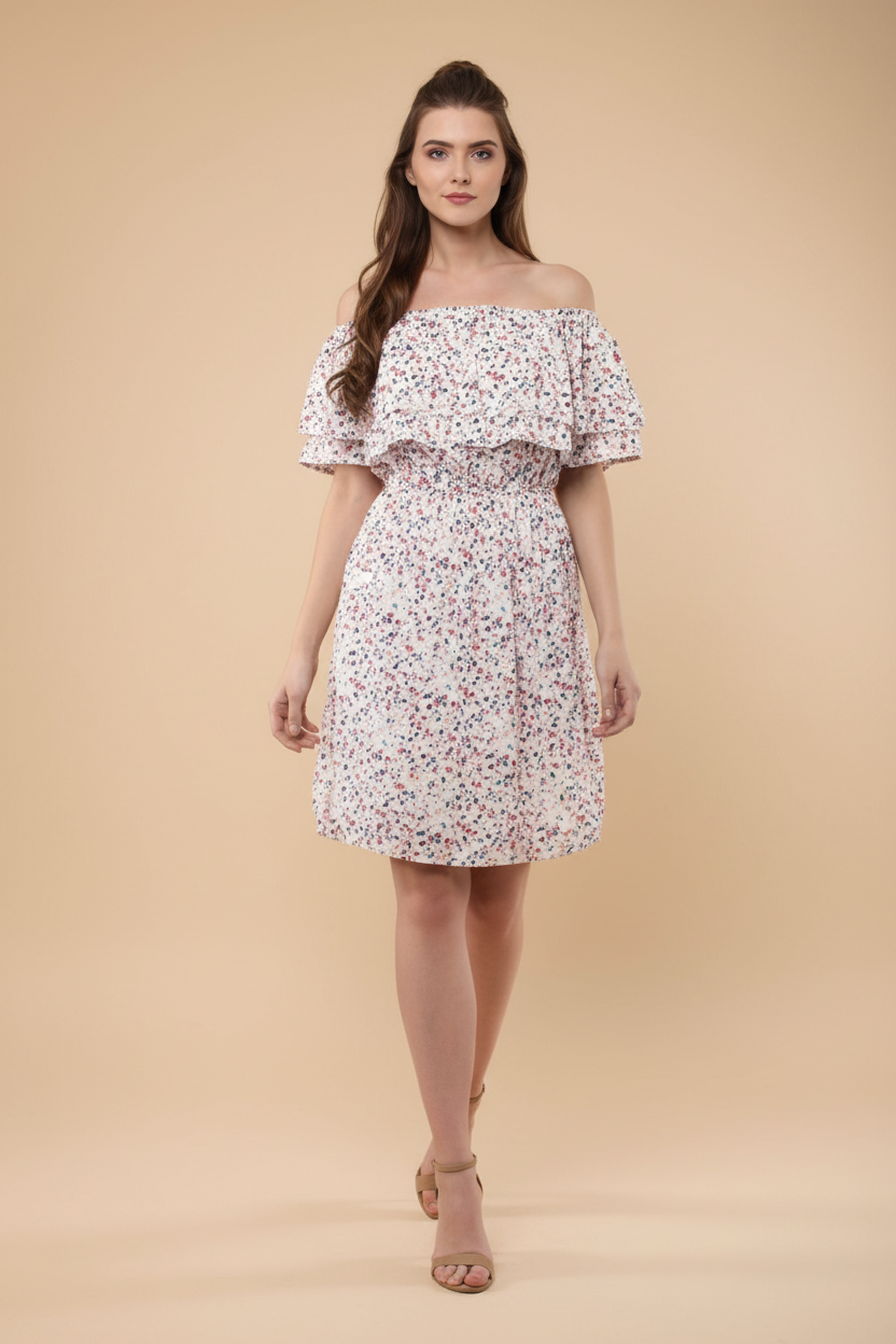 Snuggle Spot Women's Rayon Floral Half Sleeve Above Knee Dress (Multicolor)