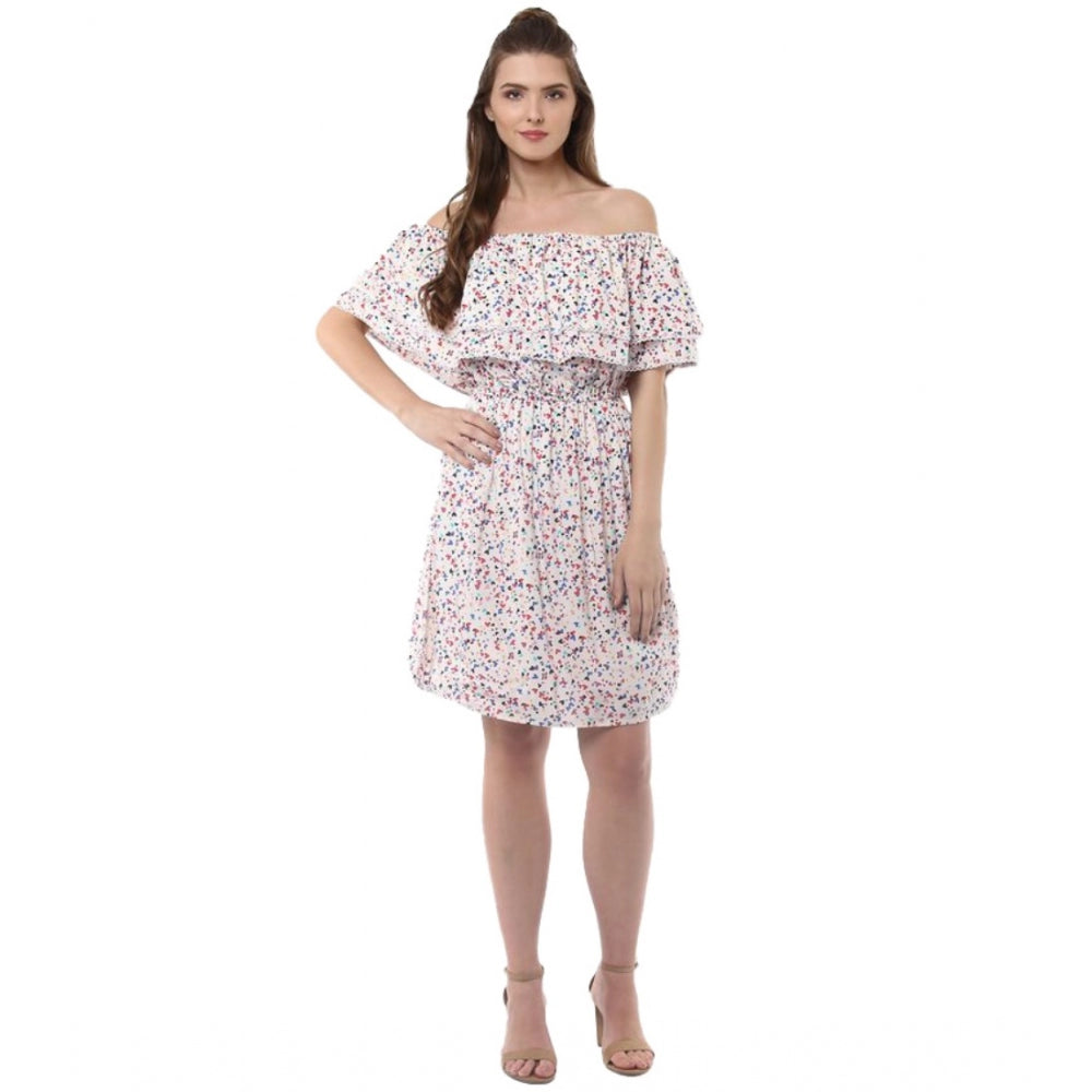 Snuggle Spot Women's Rayon Floral Half Sleeve Above Knee Dress (Multicolor)