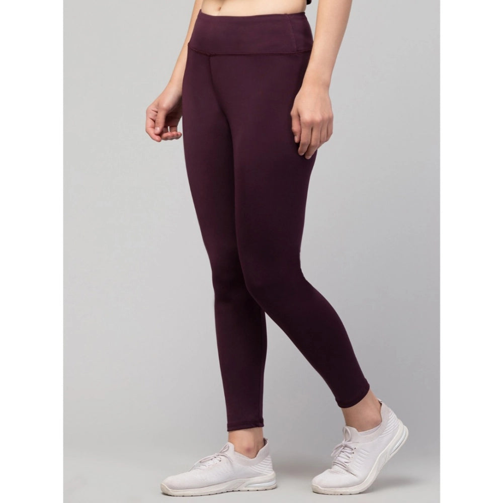 Snuggle Spot Women's Polyester Solid Ankle Length High-Rise Tights (Purple)