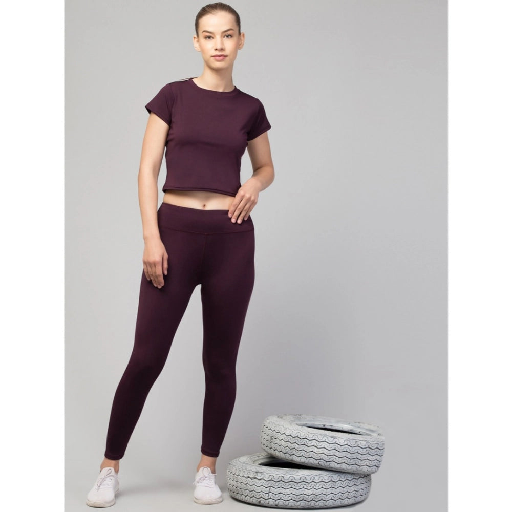 Snuggle Spot Women's Polyester Solid Ankle Length High-Rise Tights (Purple)