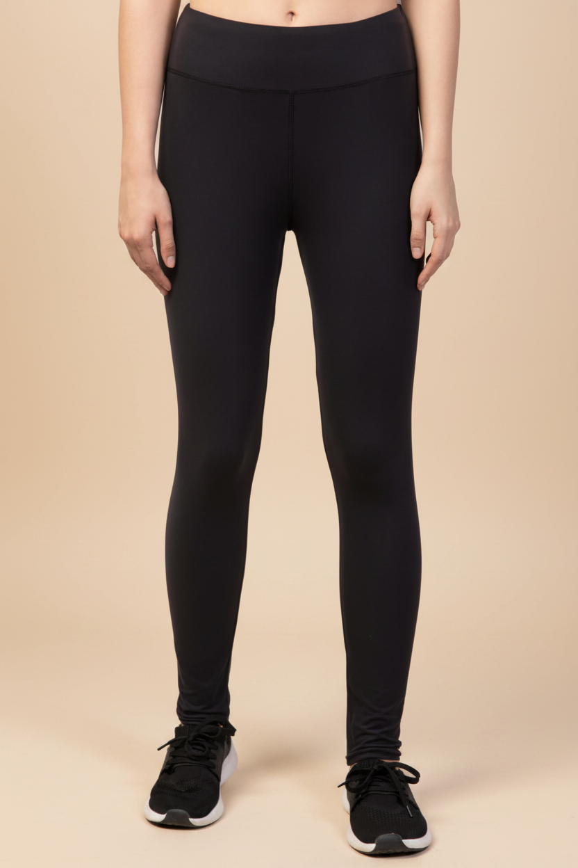 Snuggle Spot Women's Polyester Solid Ankle Length High-Rise Tights (Black)