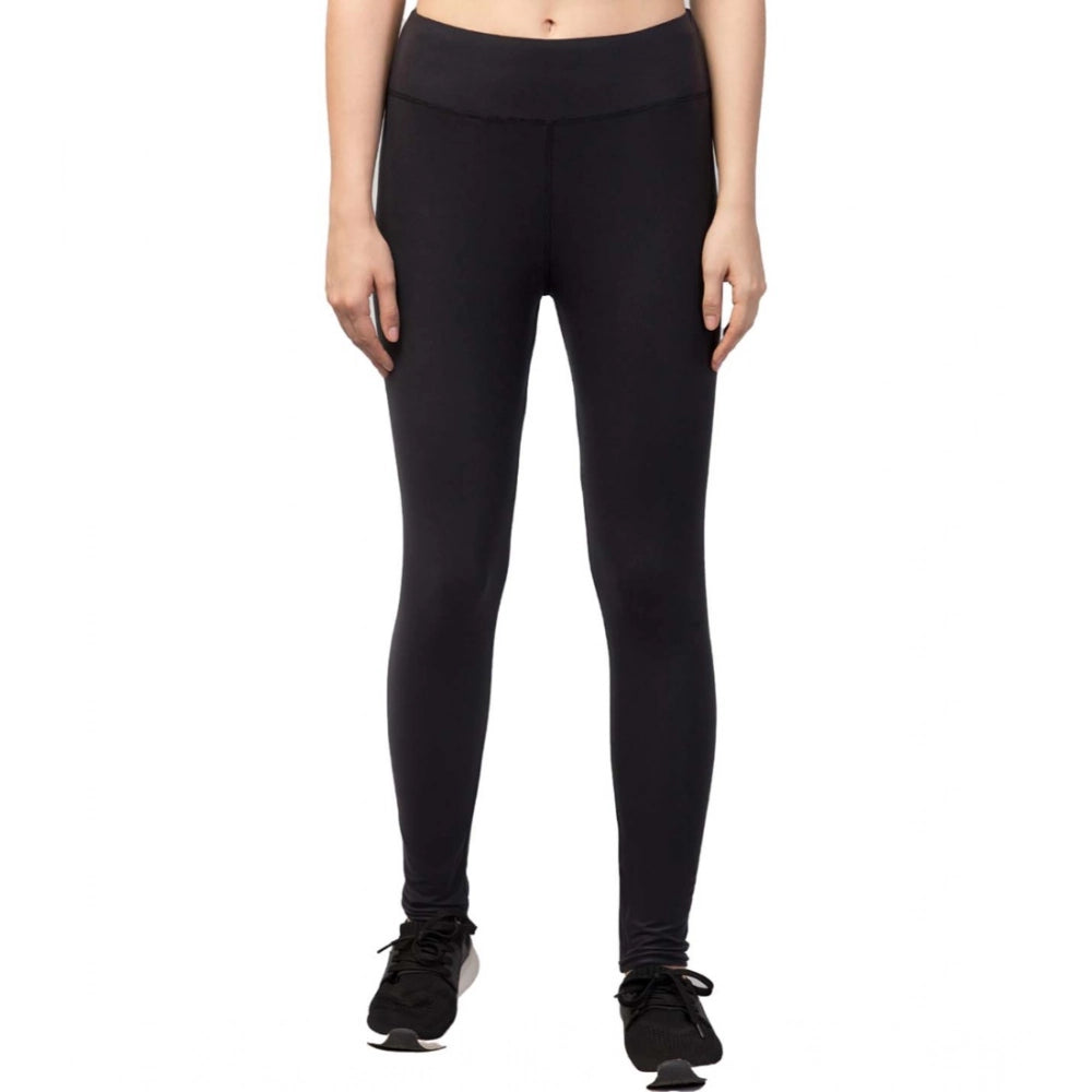Snuggle Spot Women's Polyester Solid Ankle Length High-Rise Tights (Black)