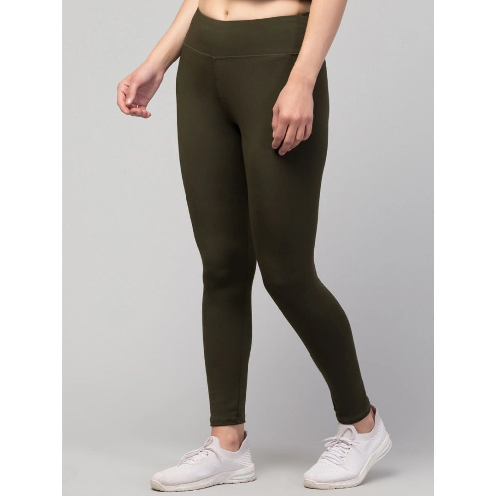 Snuggle Spot Women's Polyester Solid Ankle Length High-Rise Tights (Olive)