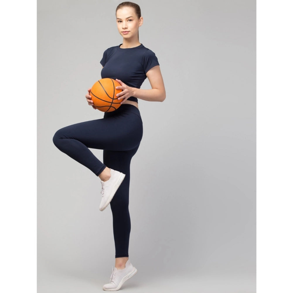 Snuggle Spot Women's Polyester Solid Ankle Length High-Rise Tights (Navy)