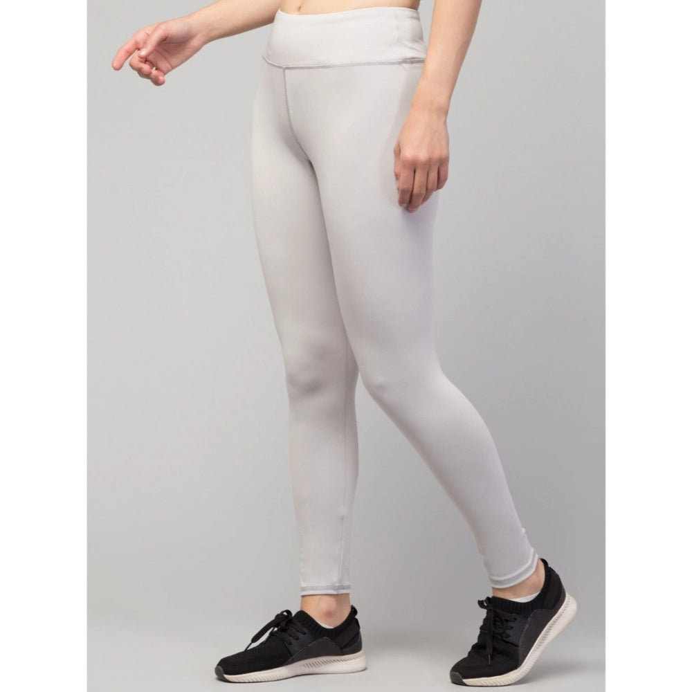 Snuggle Spot Women's Polyester Solid Ankle Length High-Rise Tights (Light Grey)