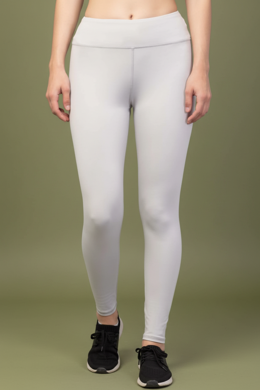 Snuggle Spot Women's Polyester Solid Ankle Length High-Rise Tights (Light Grey)