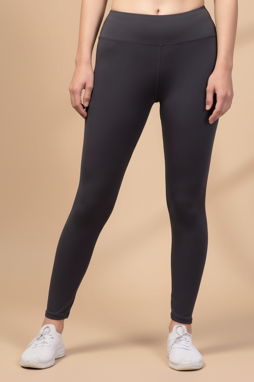 Snuggle Spot Women's Polyester Solid Ankle Length High-Rise Tights (Grey)