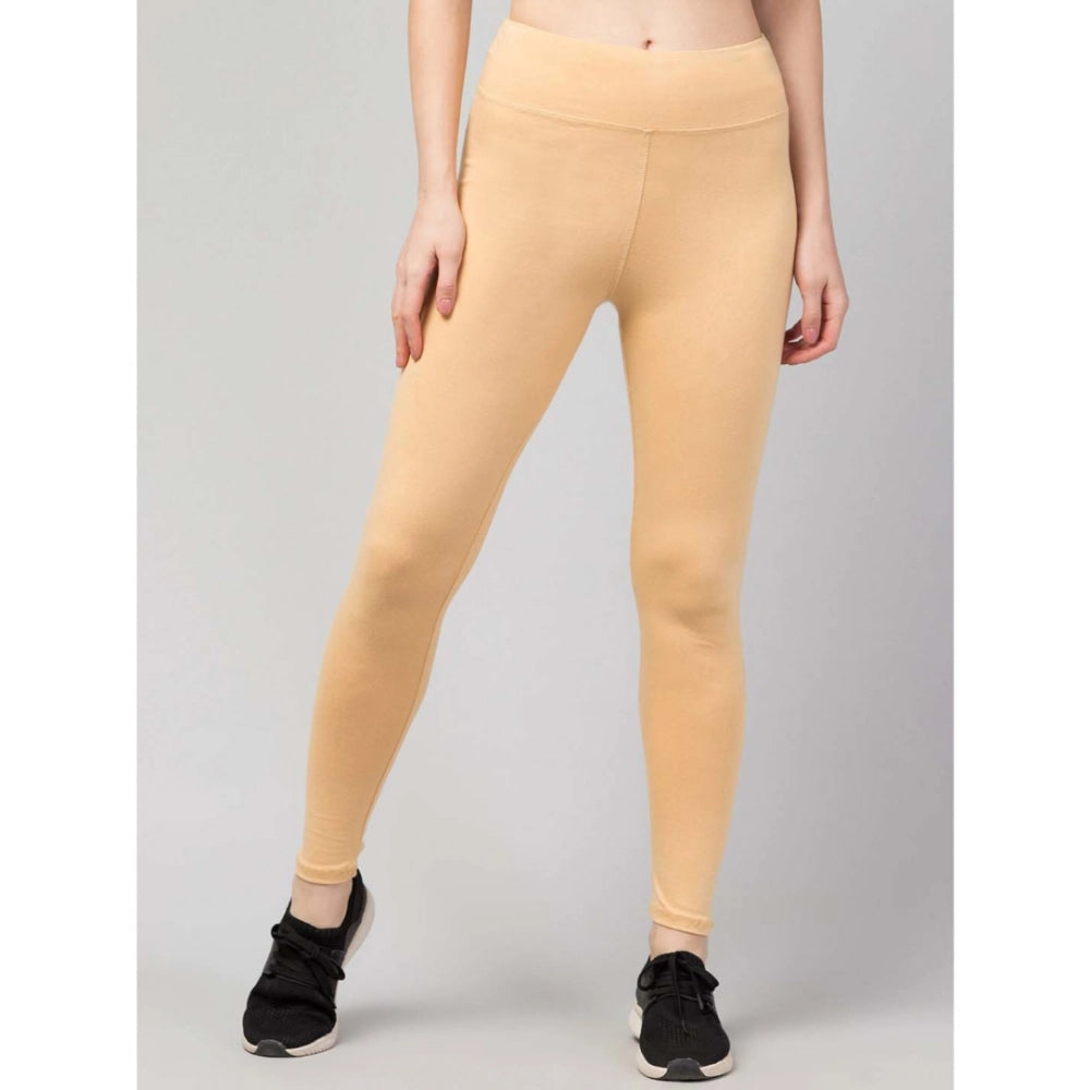 Snuggle Spot Women's Polyester Solid Ankle Length High-Rise Tights (Beige)