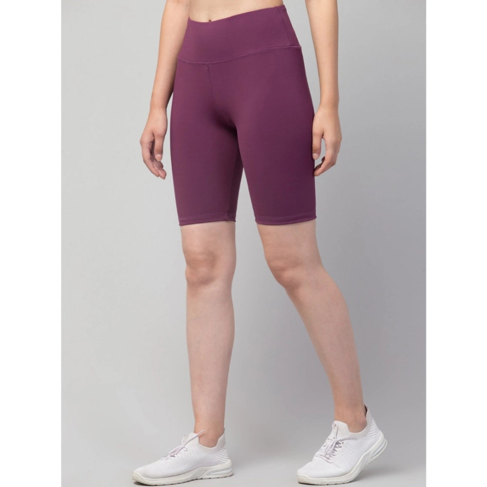 Snuggle Spot Women's Polyester Solid Above Knee High-Rise Shorts (Purple)