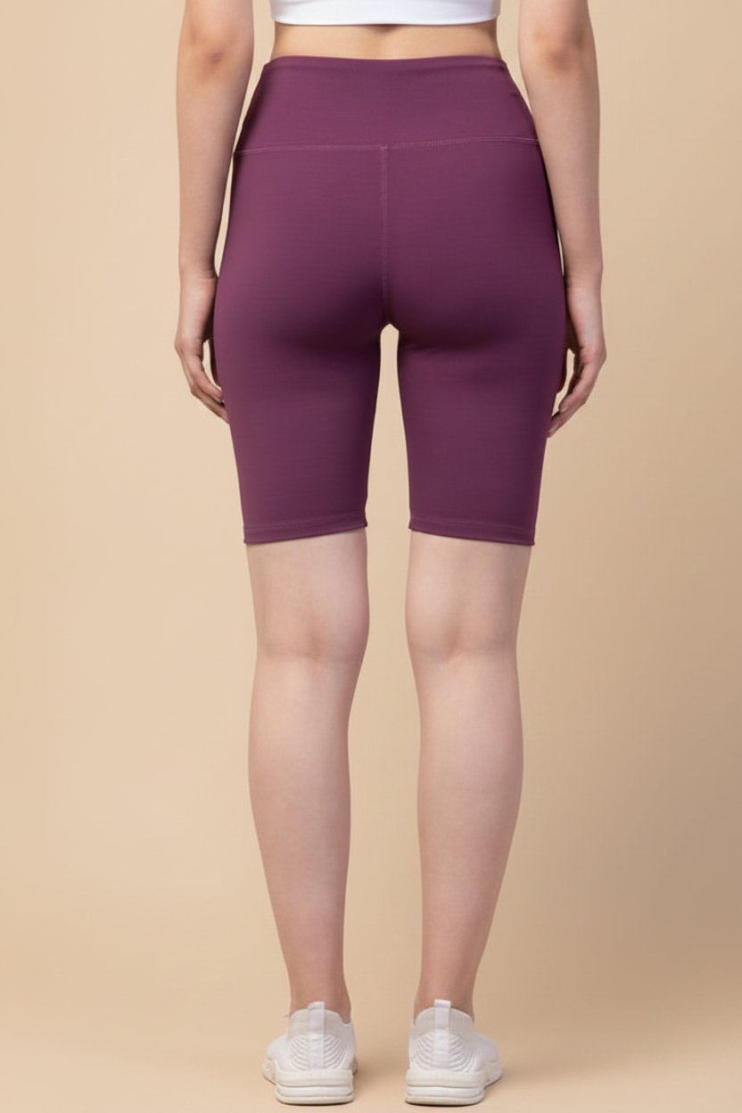 Snuggle Spot Women's Polyester Solid Above Knee High-Rise Shorts (Purple)