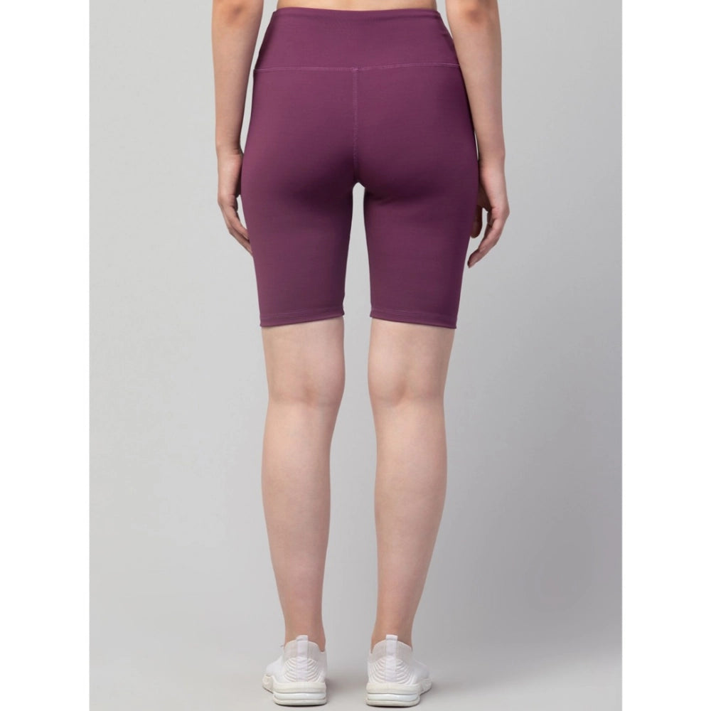 Snuggle Spot Women's Polyester Solid Above Knee High-Rise Shorts (Purple)