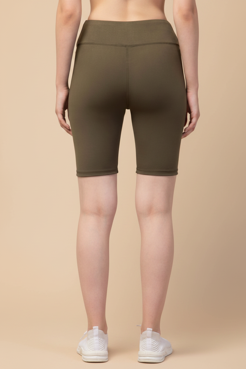 Snuggle Spot Women's Polyester Solid Above Knee High-Rise Shorts (Olive)