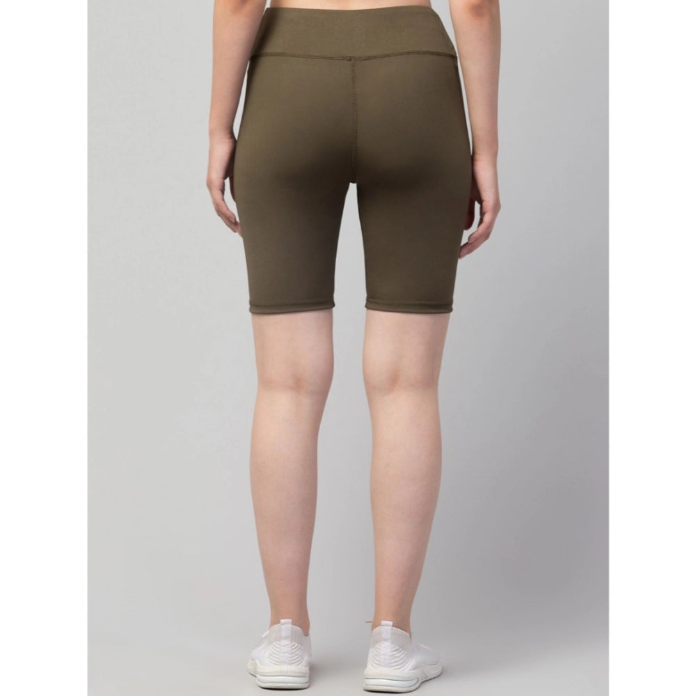 Snuggle Spot Women's Polyester Solid Above Knee High-Rise Shorts (Olive)