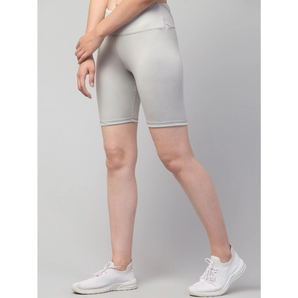 Snuggle Spot Women's Polyester Solid Above Knee High-Rise Shorts (Grey)