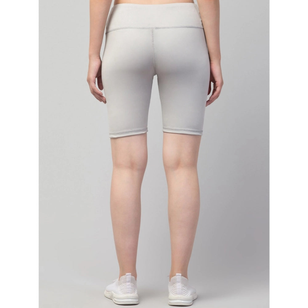 Snuggle Spot Women's Polyester Solid Above Knee High-Rise Shorts (Grey)