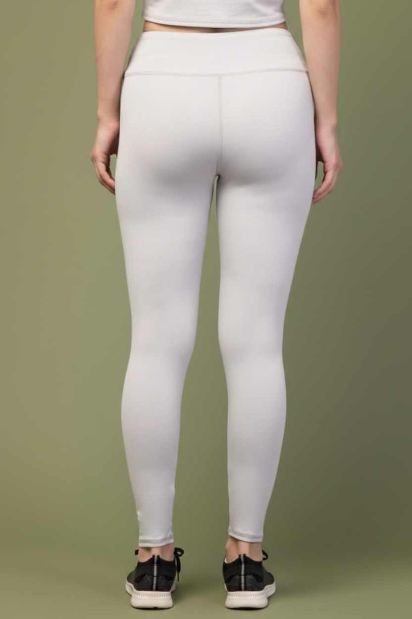 Snuggle Spot Women's Polyester Solid Ankle Length High-Rise Tights (Light Grey)