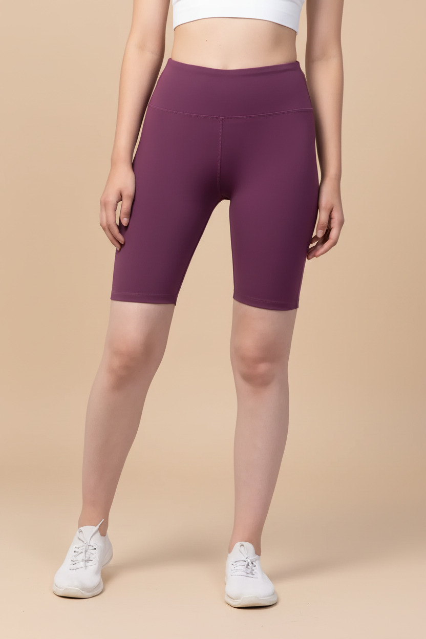Snuggle Spot Women's Polyester Solid Above Knee High-Rise Shorts (Purple)