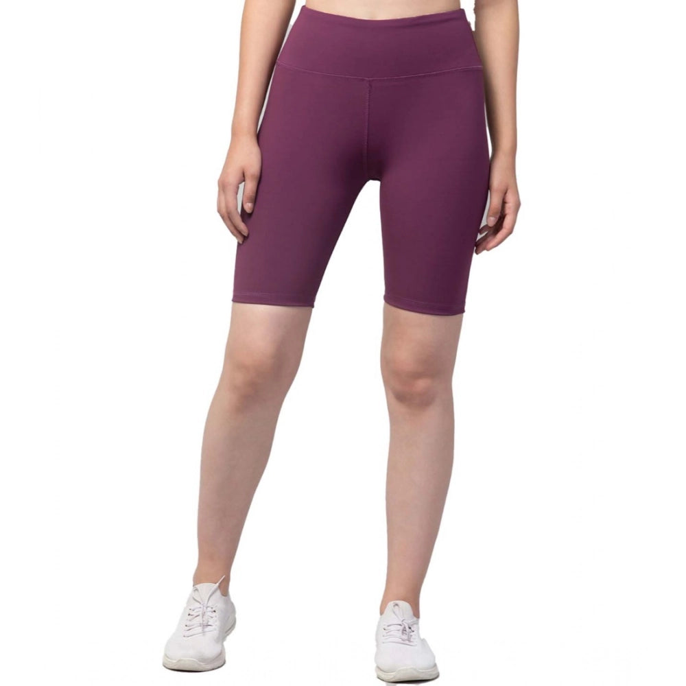 Snuggle Spot Women's Polyester Solid Above Knee High-Rise Shorts (Purple)
