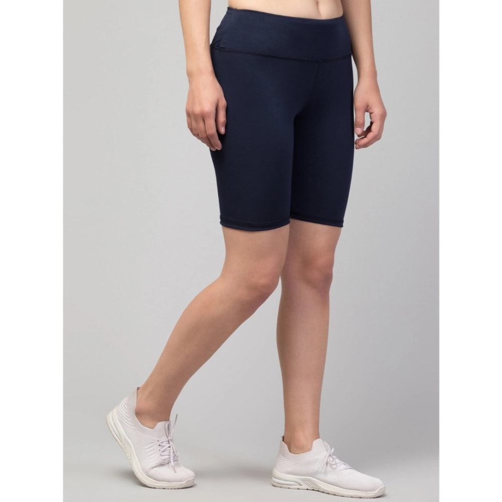 Snuggle Spot Women's Polyester Solid Above Knee High-Rise Shorts (Navy)