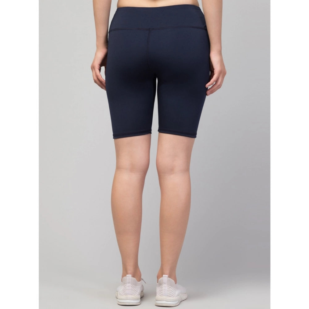 Snuggle Spot Women's Polyester Solid Above Knee High-Rise Shorts (Navy)