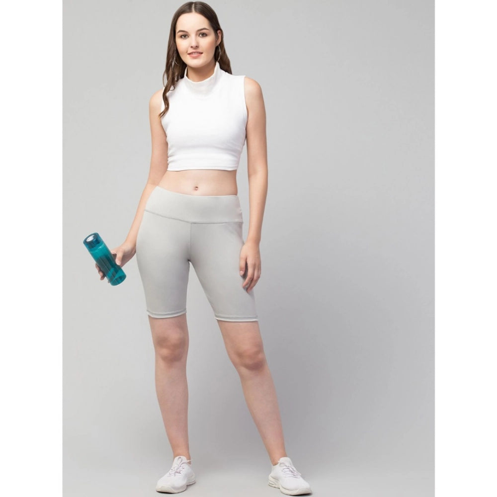 Snuggle Spot Women's Polyester Solid Above Knee High-Rise Shorts (Grey)