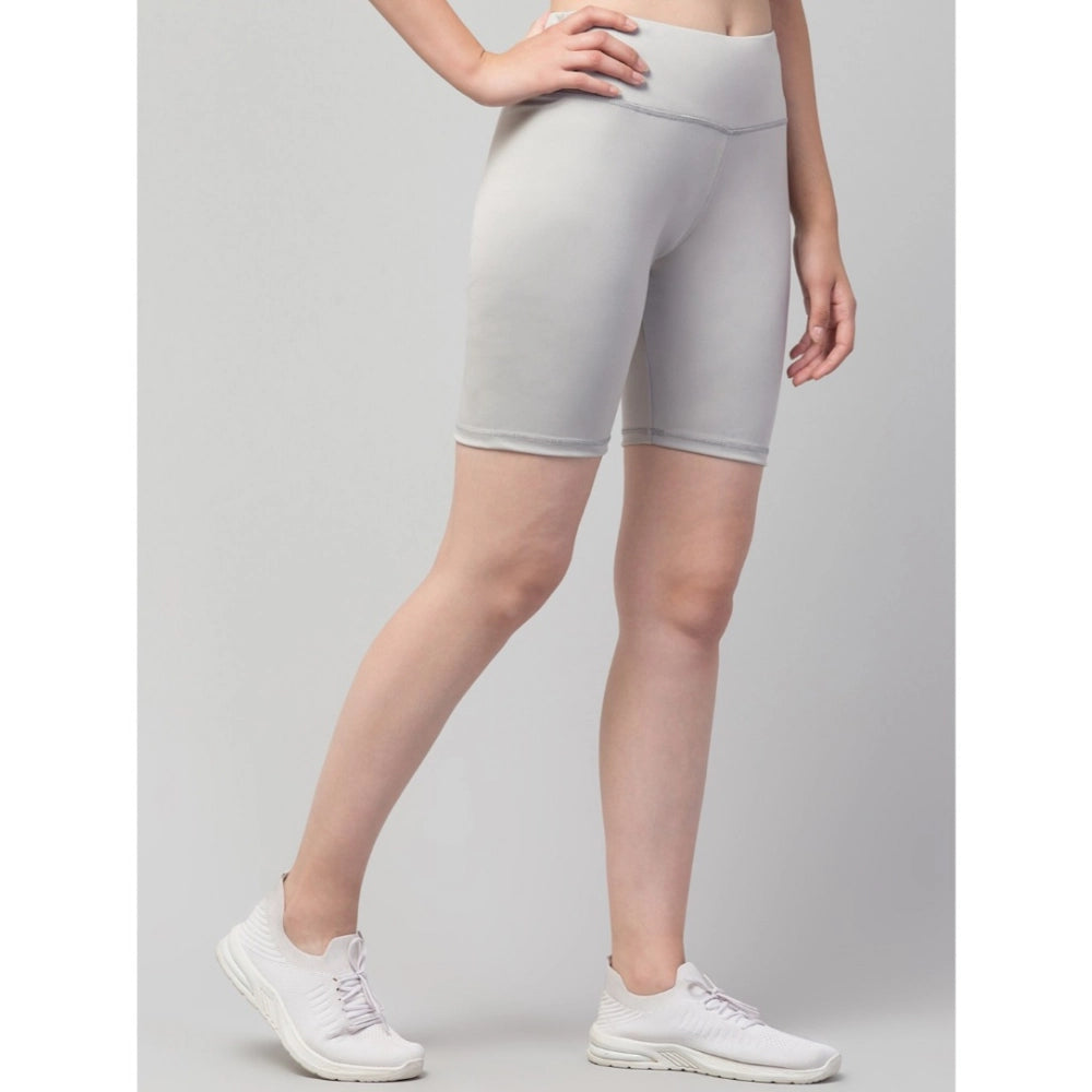 Snuggle Spot Women's Polyester Solid Above Knee High-Rise Shorts (Grey)