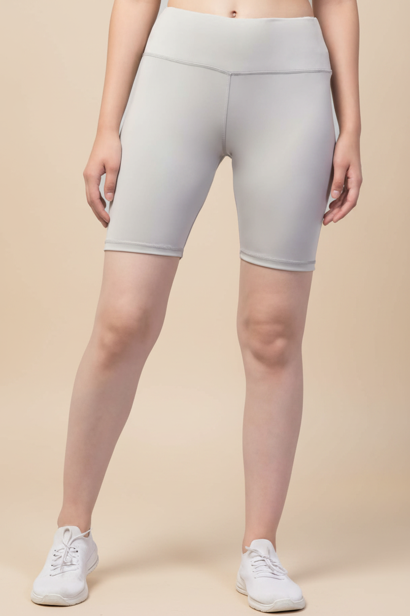 Snuggle Spot Women's Polyester Solid Above Knee High-Rise Shorts (Grey)