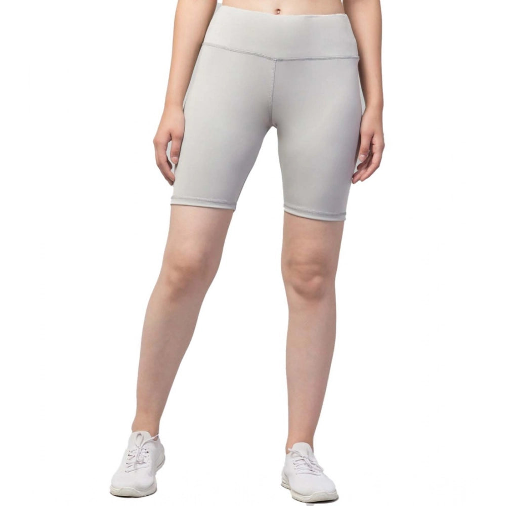 Snuggle Spot Women's Polyester Solid Above Knee High-Rise Shorts (Grey)