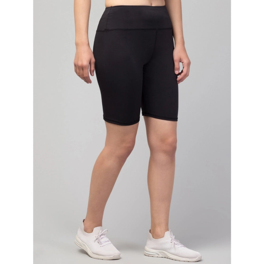 Snuggle Spot Women's Polyester Solid Above Knee High-Rise Shorts (Black)