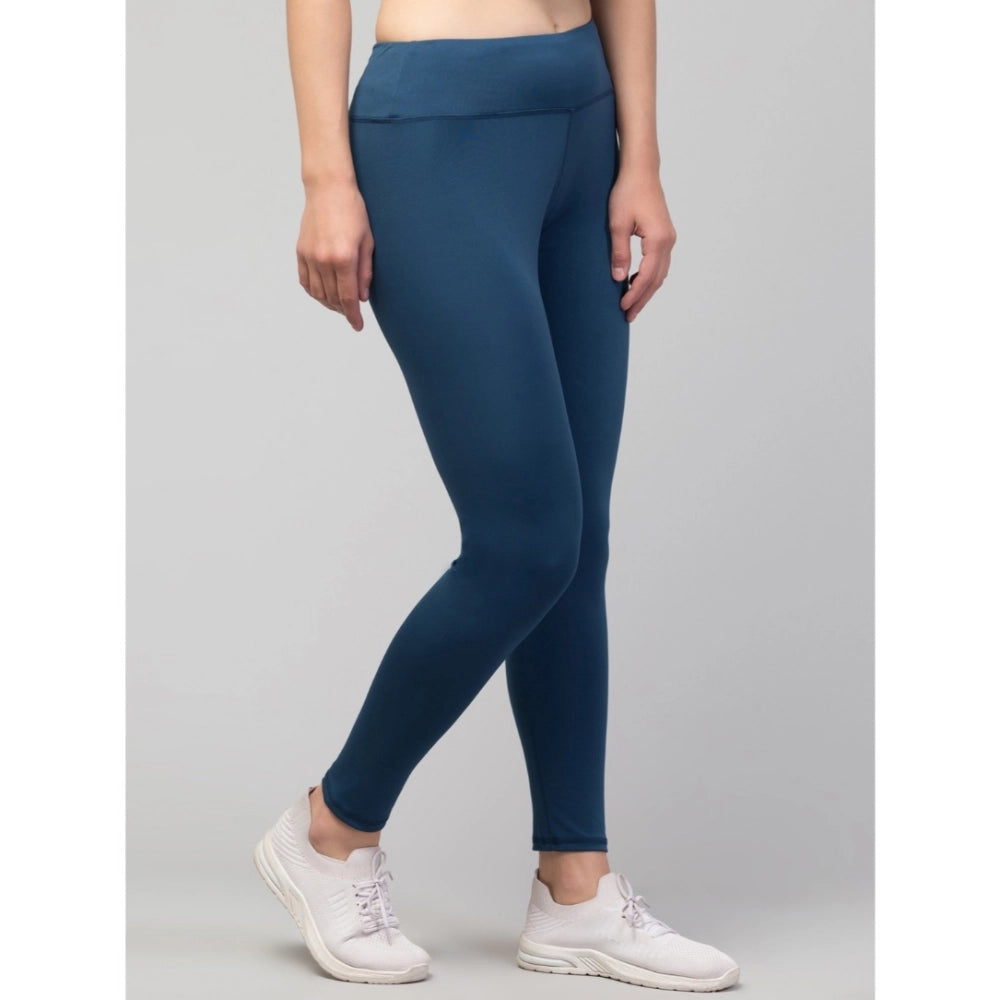 Snuggle Spot Women's Polyester Solid Ankle Length High-Rise Tights (Teal)