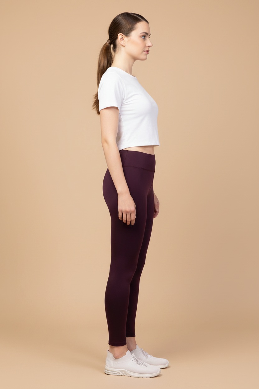 Snuggle Spot Women's Polyester Solid Ankle Length High-Rise Tights (Purple)