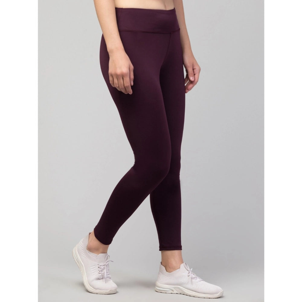 Snuggle Spot Women's Polyester Solid Ankle Length High-Rise Tights (Purple)