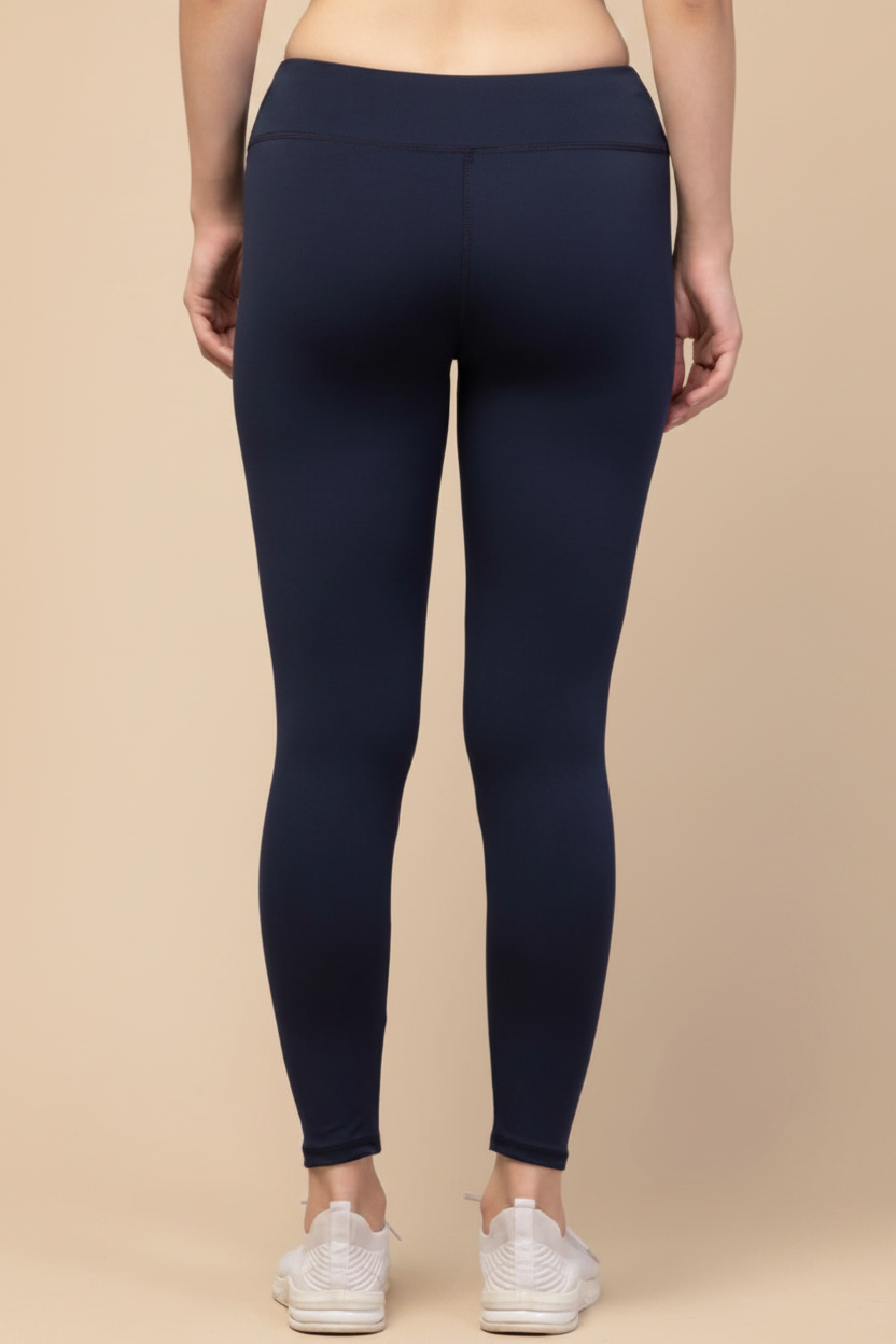 Snuggle Spot Women's Polyester Solid Ankle Length High-Rise Tights (Navy)