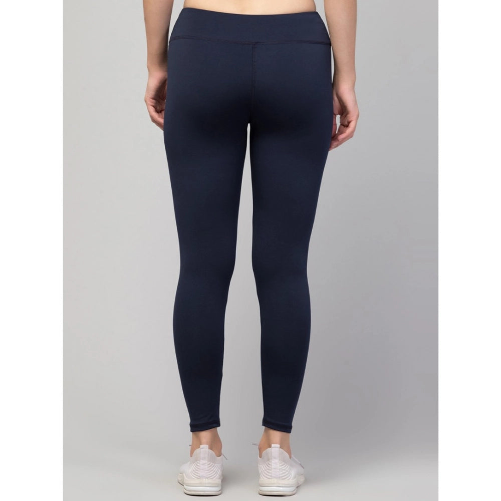 Snuggle Spot Women's Polyester Solid Ankle Length High-Rise Tights (Navy)