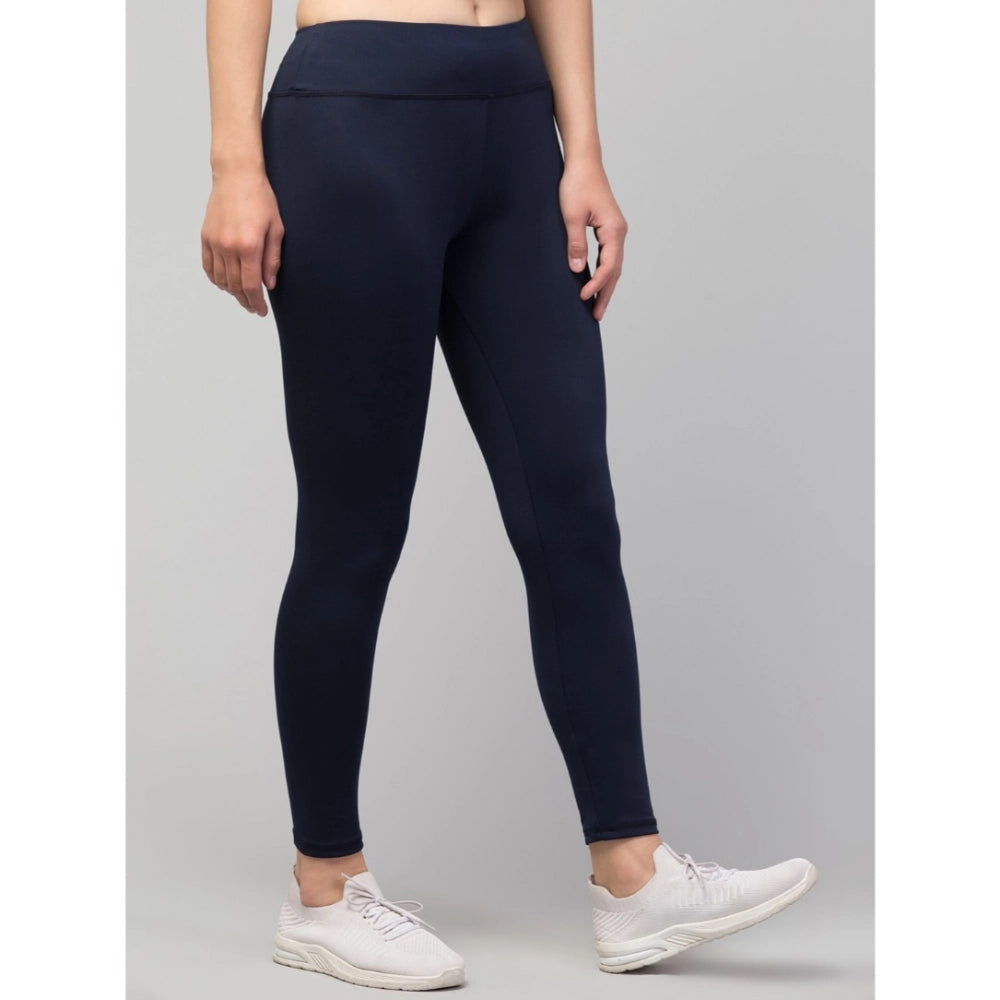 Snuggle Spot Women's Polyester Solid Ankle Length High-Rise Tights (Navy)