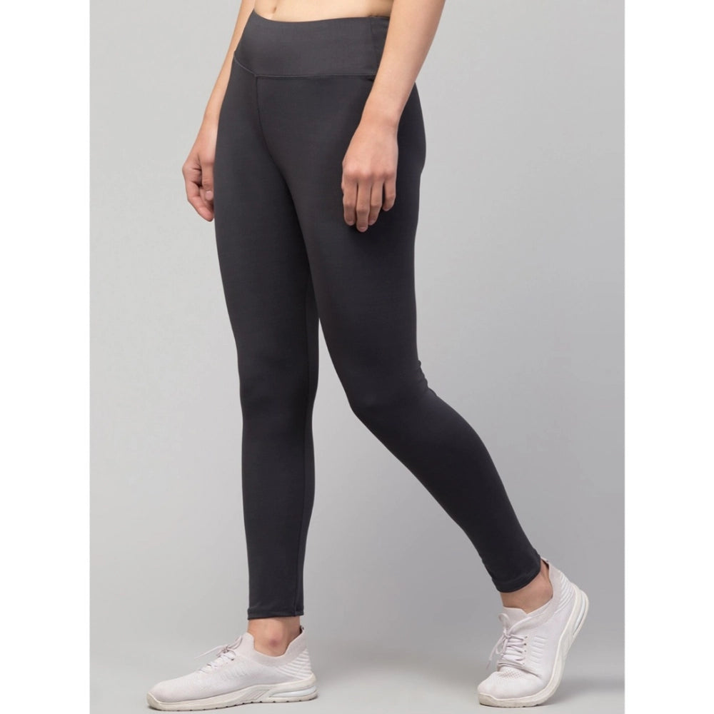 Snuggle Spot Women's Polyester Solid Ankle Length High-Rise Tights (Grey)