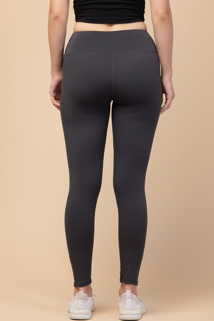 Snuggle Spot Women's Polyester Solid Ankle Length High-Rise Tights (Grey)
