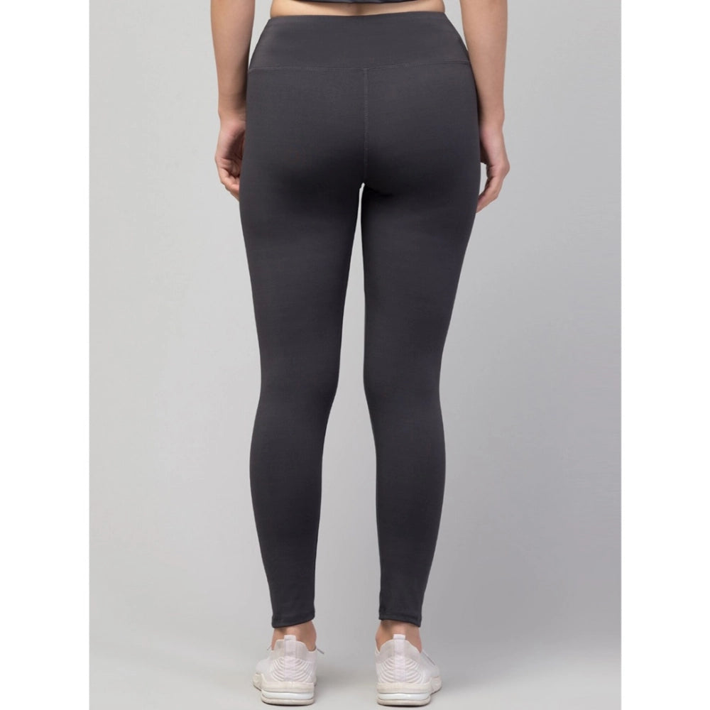 Snuggle Spot Women's Polyester Solid Ankle Length High-Rise Tights (Grey)
